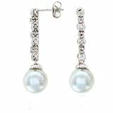 CZ Diamond Faux Pearl Platinum Plated Drop Earrings