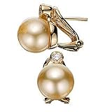 18k, Natural Golden South Sea Pearl and Diamond Earrings