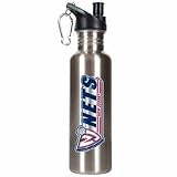 New Jersey Nets 26 oz. Stainless Steel Water Bottle with Pop Up Spout (Silver)