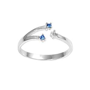 Sterling Silver Fashion Toe Ring with Blue Sapphire and Clear CZs - 2mm Band Width