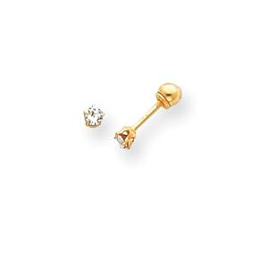 14K Yellow Gold 2mm CZ Earrings with safety backs