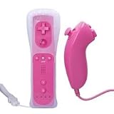TechGearUK Pink Remote Controller and Nunchuk FOR Nintendo Wii Console - with Clear Silicone Case & Strap - Pink