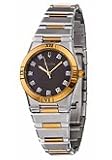 BULOVA Watches:Bulova Watches 98P100 Diamonds Black Mother-of-Pearl Dial Stainless Steel and Gold Plated Women's Watch