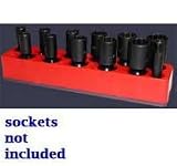 3/8 In Drive Swivel / Impact Metric Socket Organizer w/ Magnetic Base - Standard Red