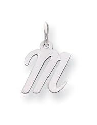 14k White Gold Small Script Initial M Charm. Gold Weight- 0.3g.