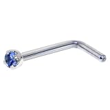 Solid 14KT White Gold 2mm Genuine Blue Sapphire L-Shaped Nose Ring - 20 Gauge