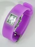 GSI Quality Waterproof Silicone Gel Sporty Wrist Band Watch - Square Face Digital LCD Style, For Children And Sports - Purple