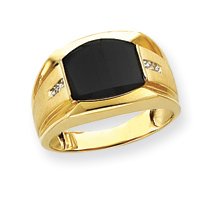 10k Mens Diamond and Black Onyx Ring - Size 10