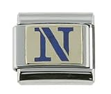 18K gold and steel Italian-Charm Initial "N" Blue enamel