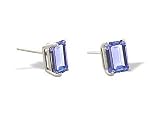 14K White Gold Genuine Emerald-cut Tanzanite Stud Earrings
