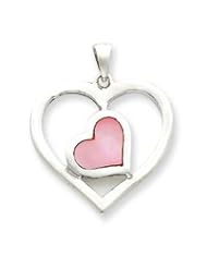 Sterling Silver Pink Enameled Heart in Heart Pendant