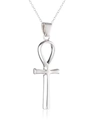 Sterling Silver Ankh Cross Pendant Necklace with Rolo Chain, 18"