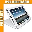 Stylische - IPAD LEDERTASCHE - Weiss - Schutzhülle / Case Etui mit Standfunktion für Apple iPad - Bookstyle Tasche / Tischhalter