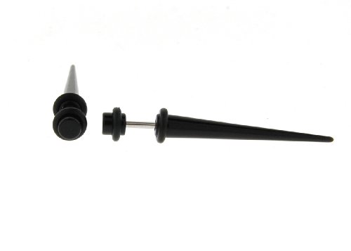 Fake Acrylic Taper - Black - 16g Wire Stud - 6 Gauge - 41mm Length - Sold as a Pair