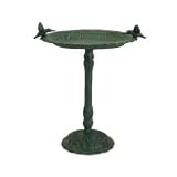 New IMAX Traditional Cast Iron Green Birdbath with Rose Base Featuring Two Hummingbirds High Quality
