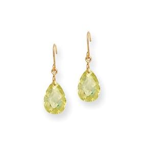 14k Light Green CZ Pear Shaped Dangle Earrings SE1753