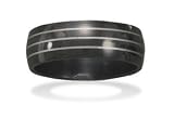 Black Stainless Steel Men's Ring with Line Design in the Band