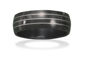Black Stainless Steel Men's Ring with Line Design in the Band.