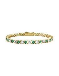 Emerald and Diamond Tennis Bracelet : 14K Yellow Gold - 5.00 CT TGW
