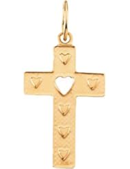 14K Gold Childrens Cross with Heart Pendant