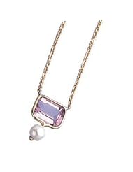 14k Solid Gold Octagon Amethyst Pearl Necklace (1.40 cts.tw.)