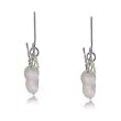 White Mother of Pearl Dangling Circles Hoop Earrings in 925 Sterling Silver