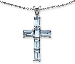 Emerald-Cut Aquamarine Cross Gemstone Pendant