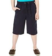 Linen Blend Ribbed Waistband Drawstring Shorts
