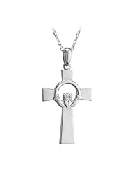 [CJS4098] Sterling Silver Large Cross Open Claddagh Centre Pendant On A Chain