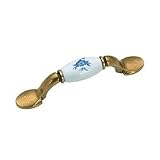 3'' CTC Burnished Brass/Painted Ceramic Pull - Blue Flower