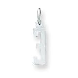 Sterling Silver Small Elongated Polished Number 3 with 20 inch Sterling Silver Chain