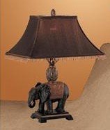 Beutiful Table Lamp with a Dark Brown Color Shade and Bronze Elephant Base Pd11#f5231