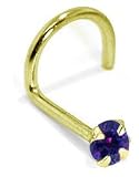 3.0mm Alexandrite (June) - Solid 14K Yellow Gold Nose Twist / Screw