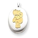 Sterling Silver with 14k Pooh 2-Frame Oval Locket