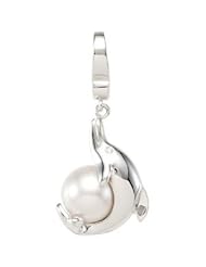 CleverEve Designer Series Sterling Silver Freshwater Cultured Pearl & Diamond Dolphin Charm .005 ct. tw.