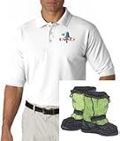 Men's polo shirt with embroidered image of: snow boots
