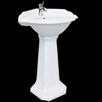 Corner Sinks White Vitreous China, Corner Pedestal Sink White 35 1/4 in. H