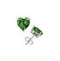 .925 Sterling Silver Lab Created Emerald Gemstone Four Prong Stud Earrings - Heart Shape 3 mm