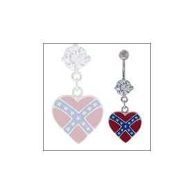 Belly Button Ring Heart Rebel Flag Navel Ring