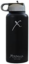 Xtreme Canteen- 32oz Double Wall, Vacuum Insulated, 18/8 Stainless Steel Wide Mouth Water Bottle with Straw Lid (Midnight Black)