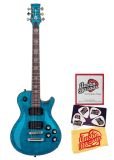Charvel Desolation DS-1 ST Electric Guitar Bundle with Strings, Pick Card, and Polishing Cloth - Transparent Blue Smear, Rosewood Fretboard