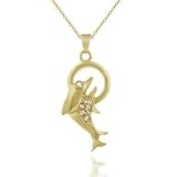 Vermeil (24k Gold over Sterling Silver) polished Simulated Diamond CZ dolphin w/pave O ring pendant