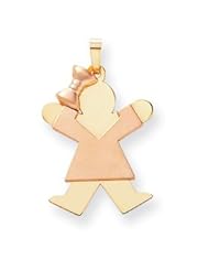Genuine IceCarats Designer Jewelry Gift 14K Two-Tone Large Girl W/Bow On Left Engravable Charm