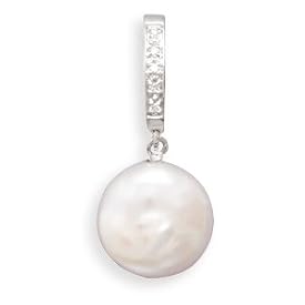 14k White Gold 5 Diamond/Coin Pearl Drop Slide