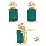 0.12 Ct Diamond & 2.24 Ct Emerald Earrings in 14K Yellow Gold
