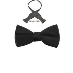 Solid Color Mens Silk Satin Self Tie Bowtie by Jacob Alexander - Black