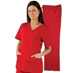 Medical Scrubs - Women's Mock Wrap/Flare Pant Set (Red, XXX-Large)