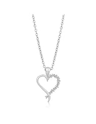 Alexander James White Gold Rhodium Bonded Heart Pendant with Petite Round Cut Accents in Silvertone Chain Included