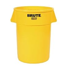 Rubbermaid Commercial Brute 2610 LLDPE 10-Gallon Trash Can without Lid, Legend "Brute", Round, 17.13" Height, Yellow