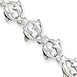 Sterling Silver Dolphins Bracelet - 7 Inch - Lobster Claw